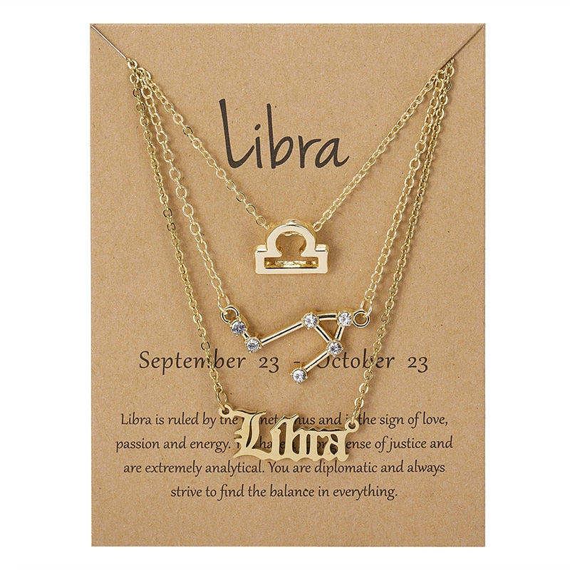 3Pcs/Set Zodiac Sign Necklace For Women