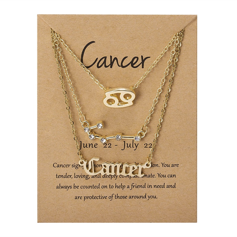 3Pcs/Set Zodiac Sign Necklace For Women