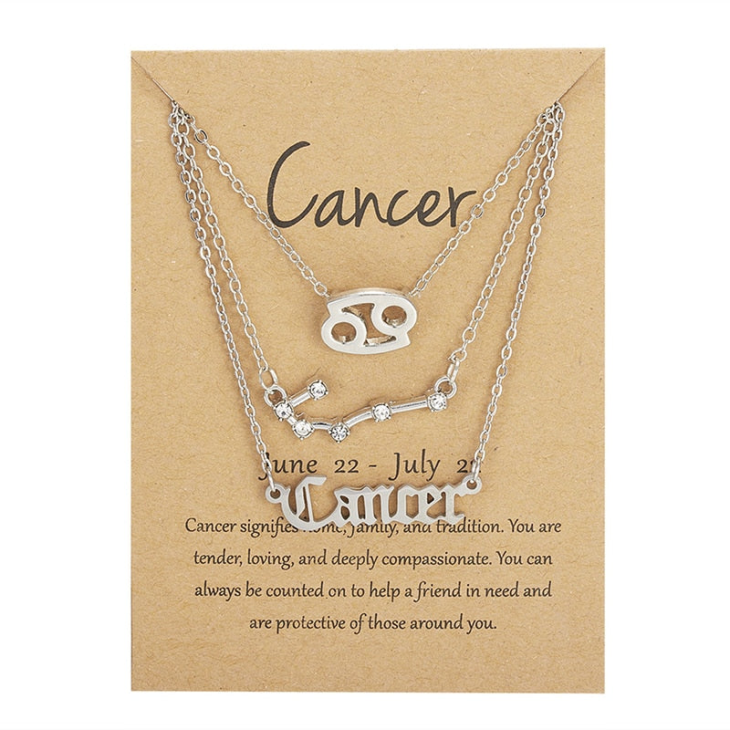 3Pcs/Set Zodiac Sign Necklace For Women