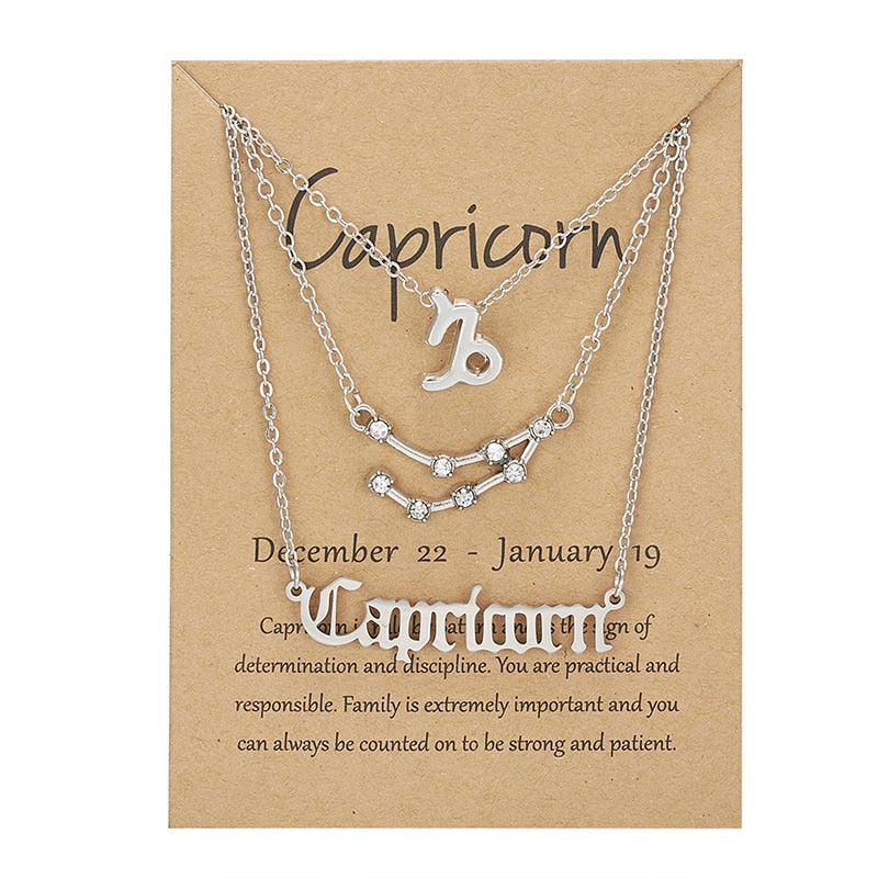 3Pcs/Set Zodiac Sign Necklace For Women