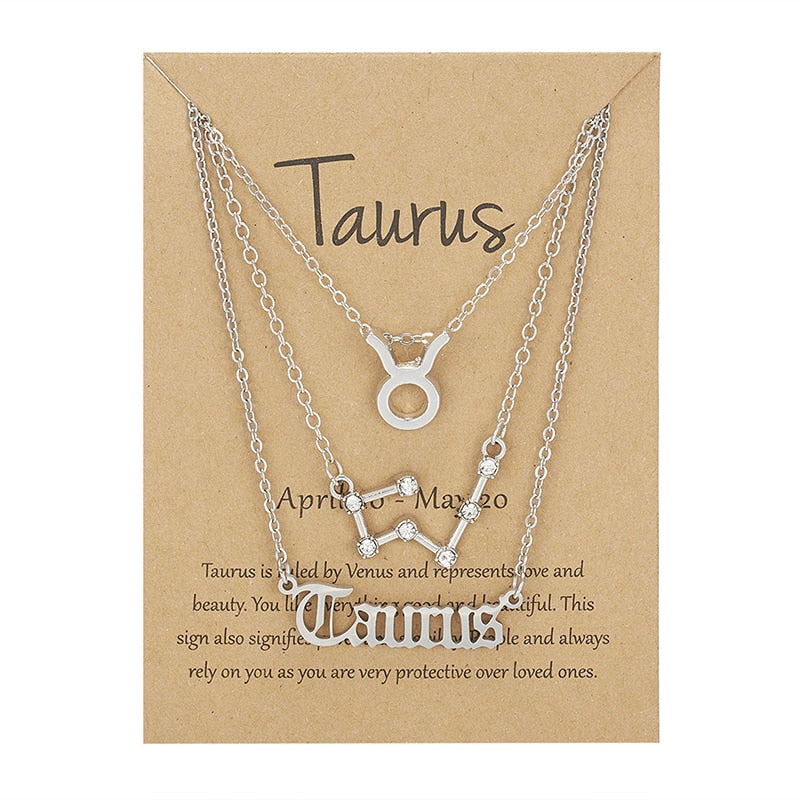 3Pcs/Set Zodiac Sign Necklace For Women