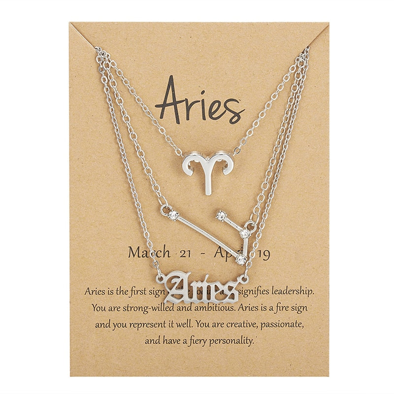 3Pcs/Set Zodiac Sign Necklace For Women