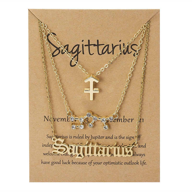 3Pcs/Set Zodiac Sign Necklace For Women