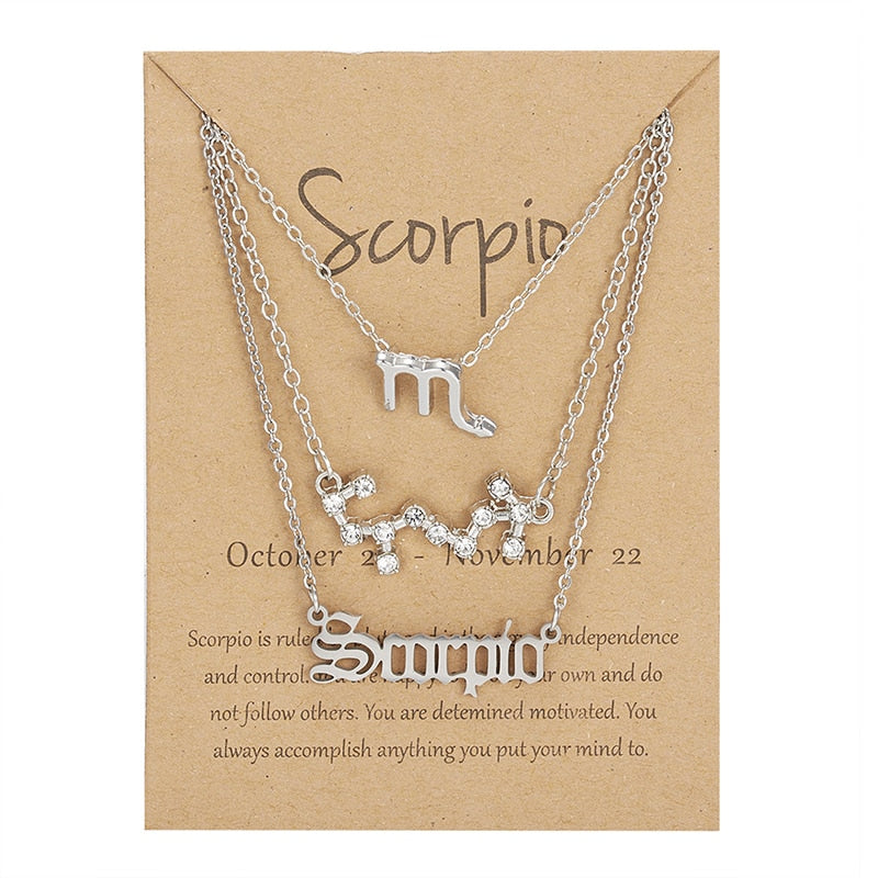 3Pcs/Set Zodiac Sign Necklace For Women