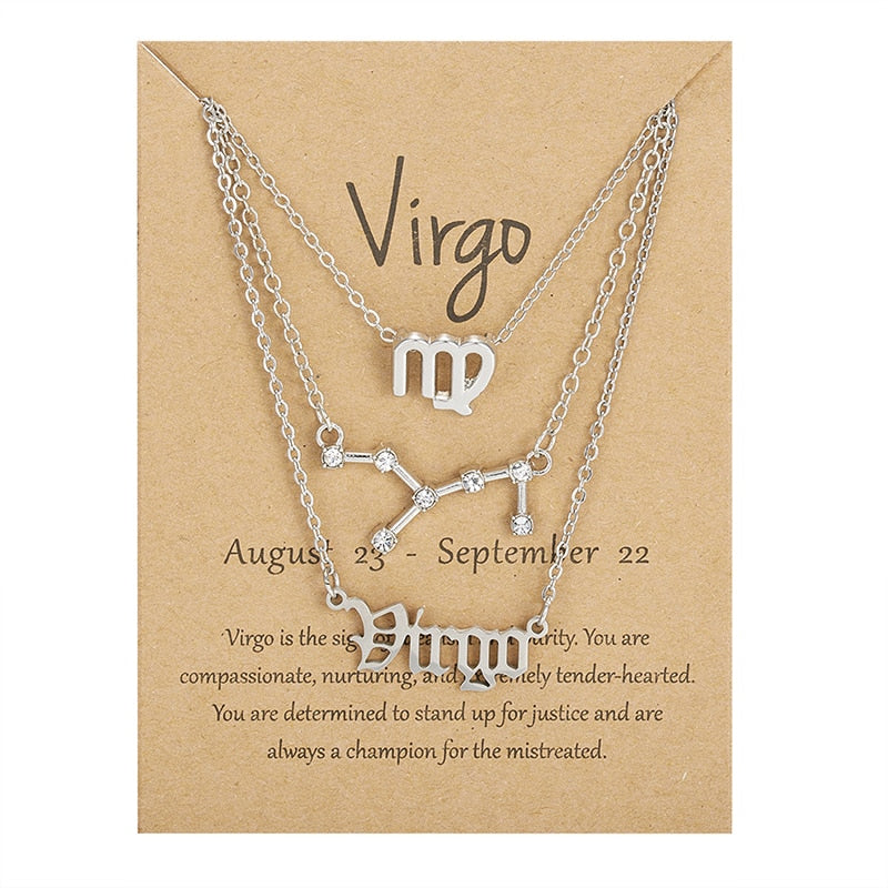 3Pcs/Set Zodiac Sign Necklace For Women