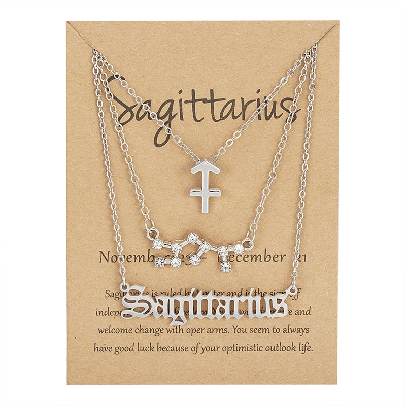 3Pcs/Set Zodiac Sign Necklace For Women