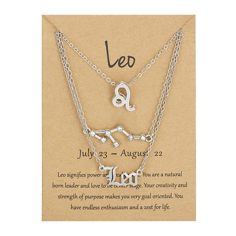 3Pcs/Set Zodiac Sign Necklace For Women