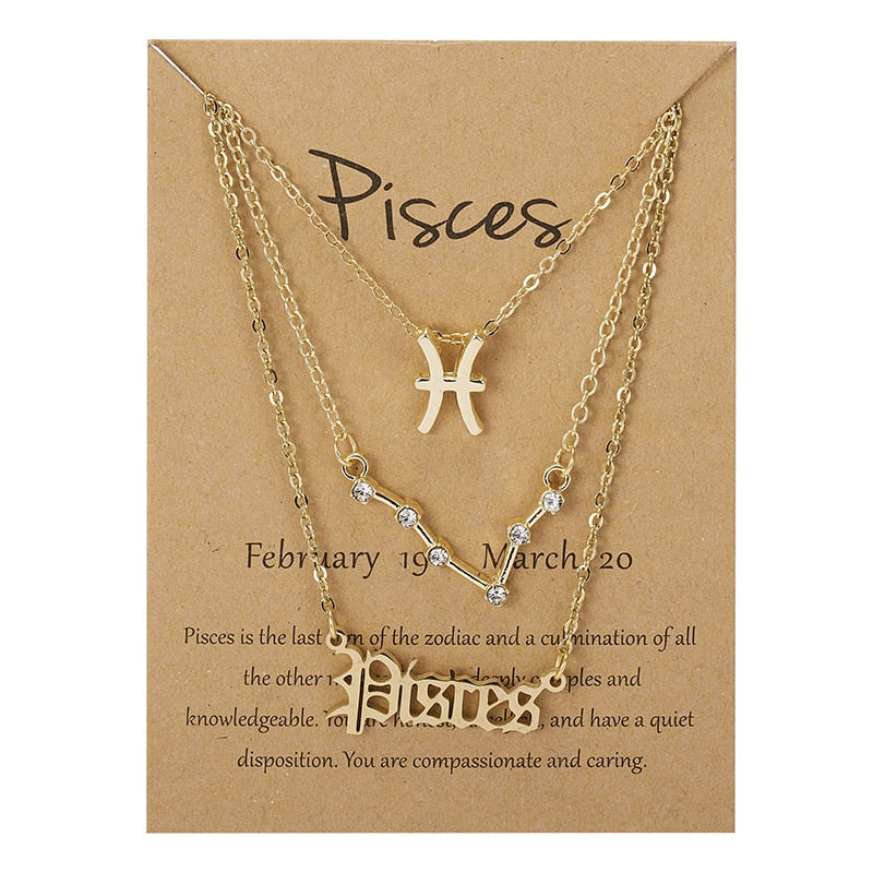 3Pcs/Set Zodiac Sign Necklace For Women