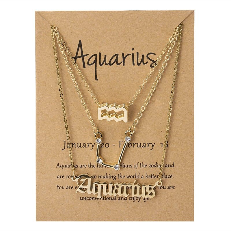 3Pcs/Set Zodiac Sign Necklace For Women