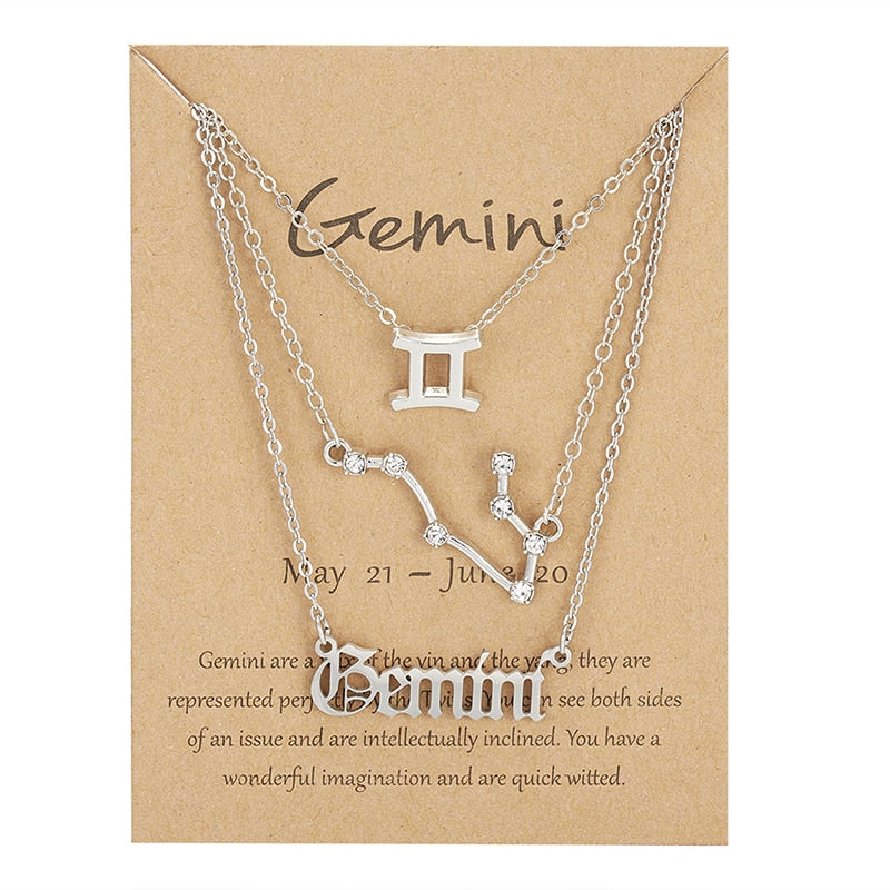 3Pcs/Set Zodiac Sign Necklace For Women