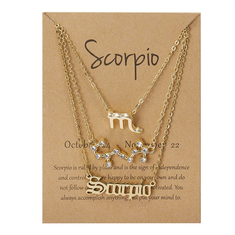 3Pcs/Set Zodiac Sign Necklace For Women