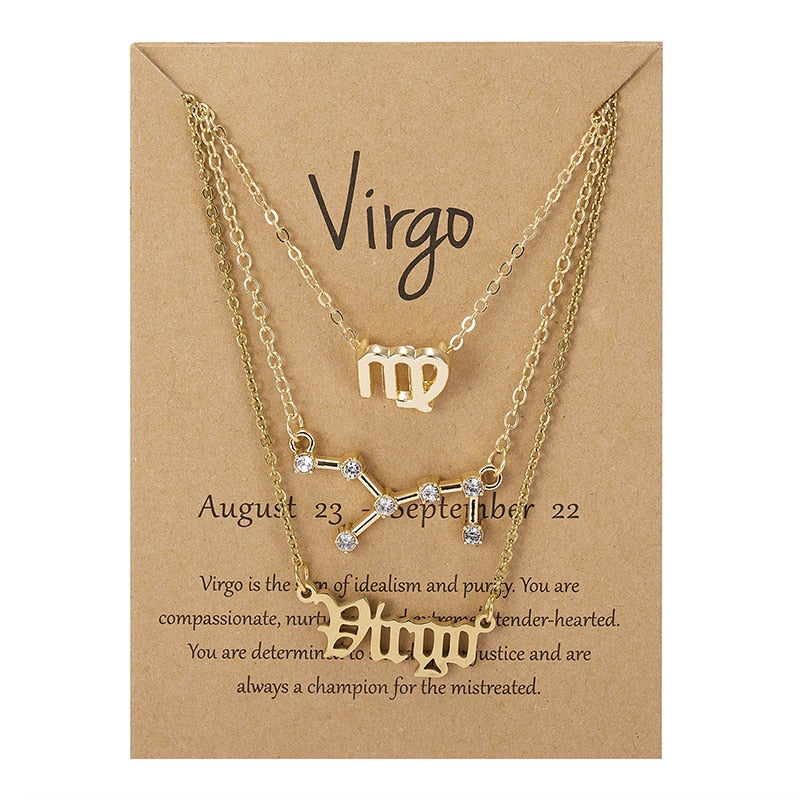 3Pcs/Set Zodiac Sign Necklace For Women