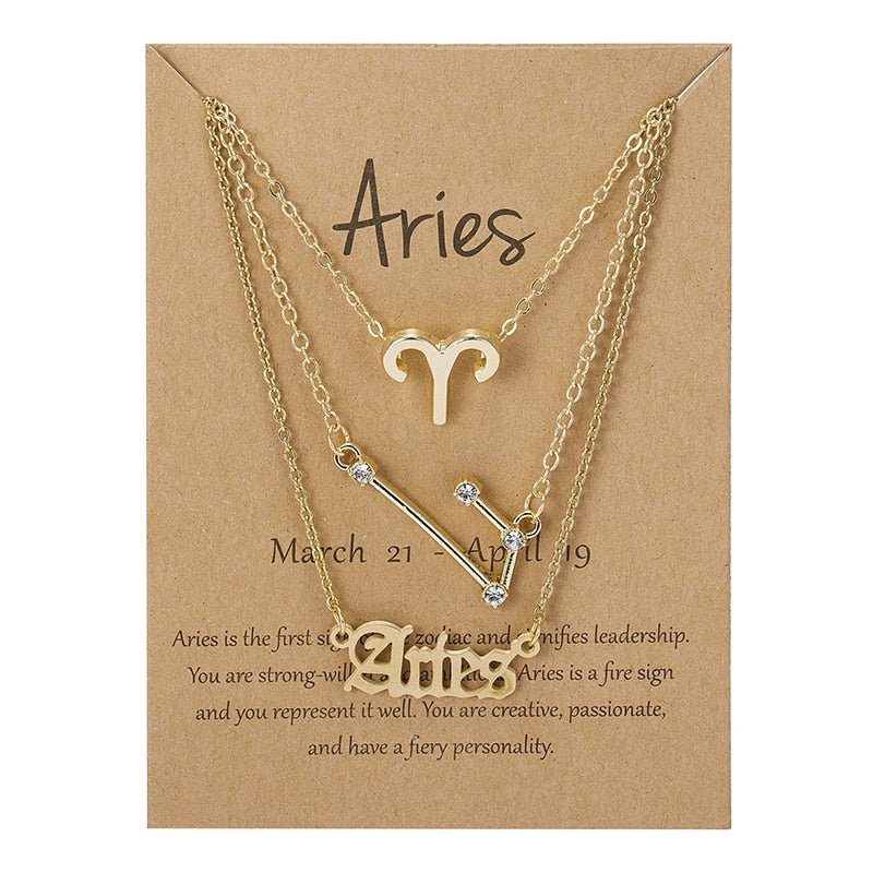 3Pcs/Set Zodiac Sign Necklace For Women