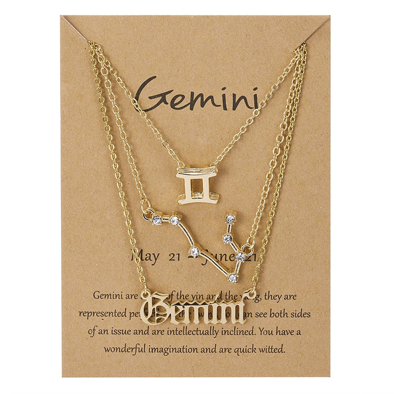 3Pcs/Set Zodiac Sign Necklace For Women