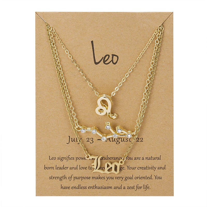 3Pcs/Set Zodiac Sign Necklace For Women