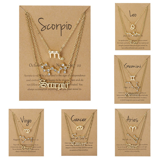 3Pcs/Set Zodiac Sign Necklace For Women