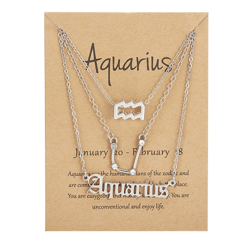 3Pcs/Set Zodiac Sign Necklace For Women