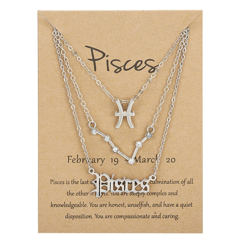 3Pcs/Set Zodiac Sign Necklace For Women