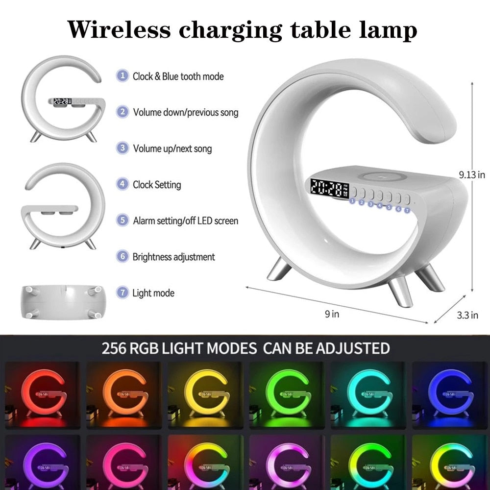 Night Light Atmosphere Lamp/Digital Alarm Clock /Speaker /Wireless Charger